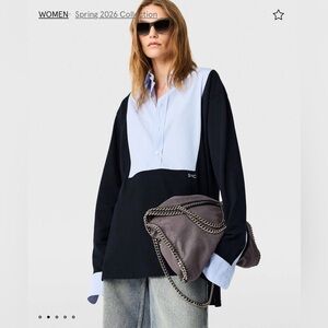 Stella Mcartney Hybrid Polo Tailored Rugby Shirt Black & Light Blue Polo Shirt